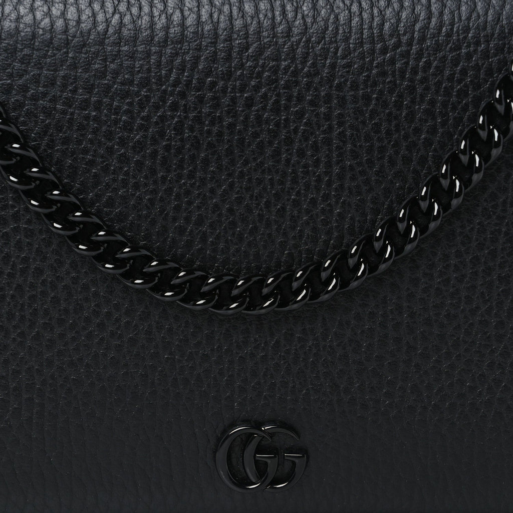 Dollar Calfskin Enamel Monochrome Mini GG Marmont Chain Wallet Black