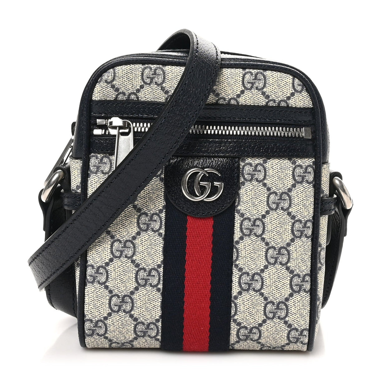 GG Supreme Monogram Textured Calfskin Web Mini Ophidia Messenger Beige Blue