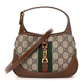 GG Supreme Monogram Azalea Calfskin Web Mini Jackie 1961 Hobo Beige Ebony Brown Sugar