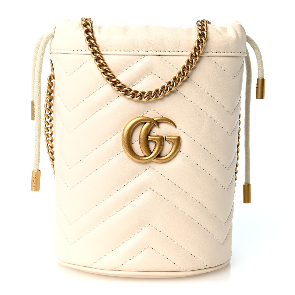 Calfskin Matelasse Mini GG Marmont 2.0 Bucket Bag White