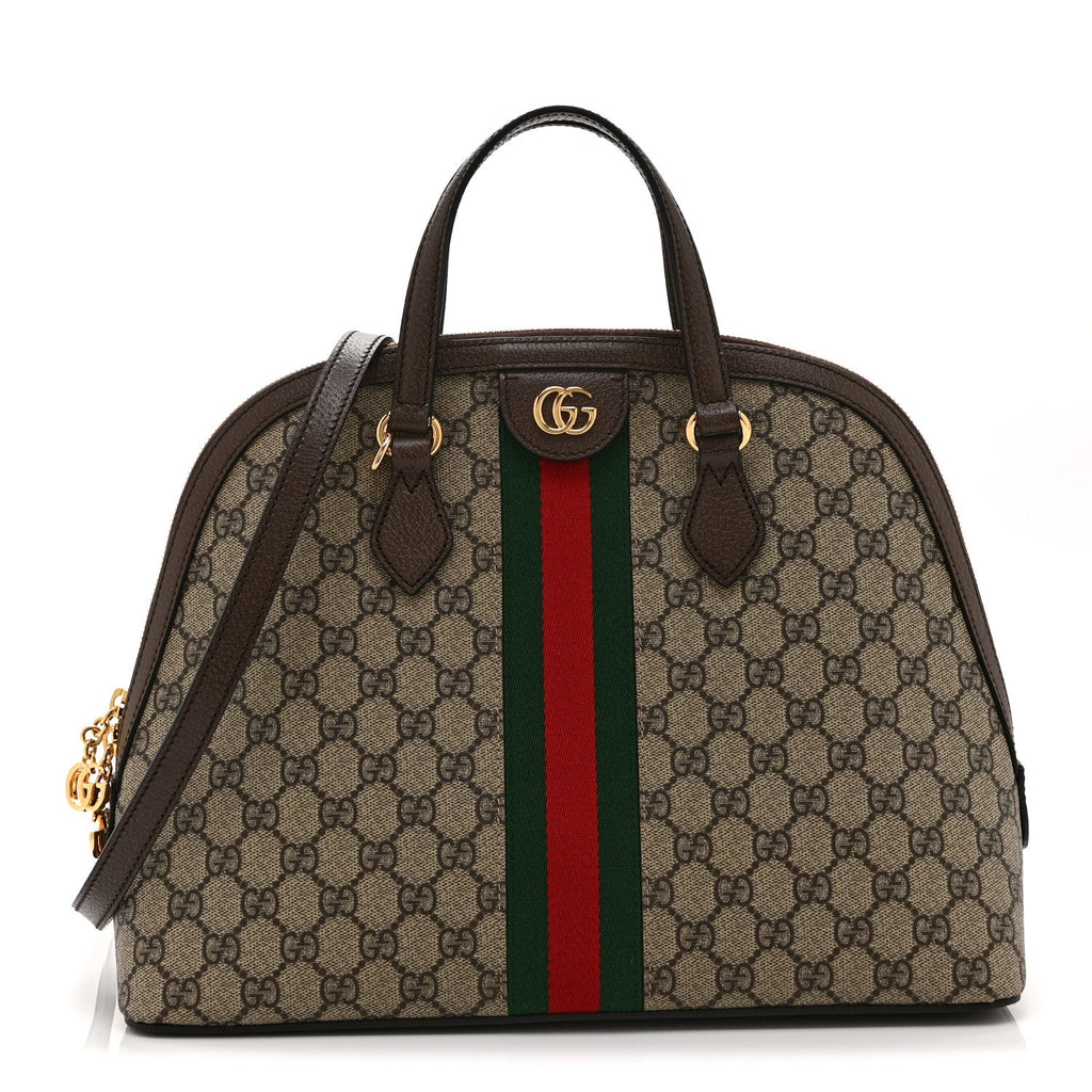GG Supreme Monogram Web Medium Ophidia Top Handle Dome Bag Brown