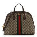 GG Supreme Monogram Web Medium Ophidia Top Handle Dome Bag Brown
