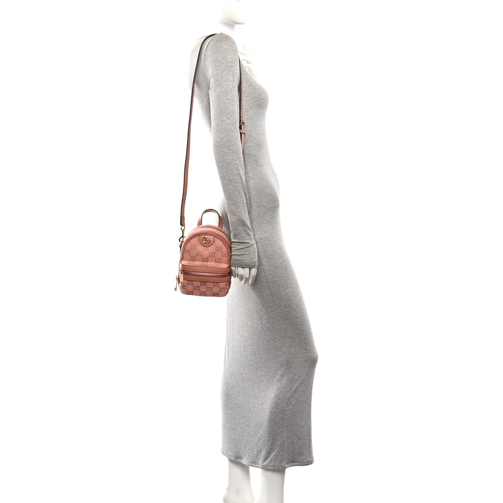 Monogram Textured Dollar Calfskin Mini Ophidia Crossbody Cloche Rose Pink