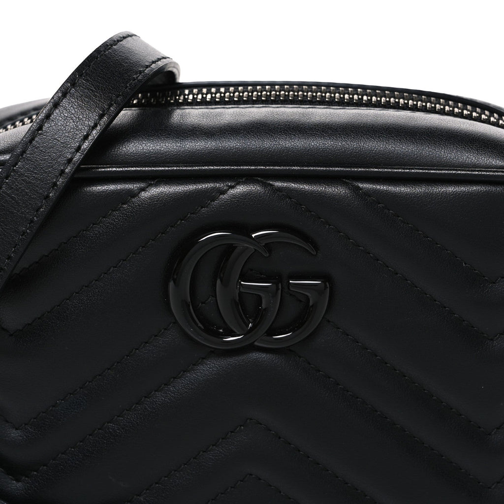 Calfskin Matelasse Monochrome Mini GG Marmont Chain Shoulder Bag Black