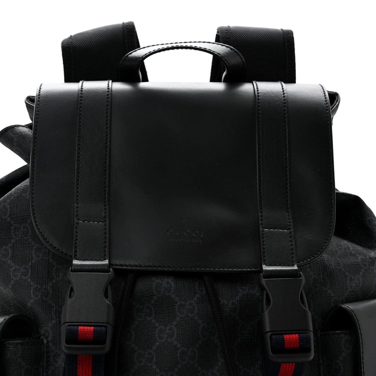 Soft GG Supreme Monogram Calfskin Web Double Buckle Backpack Black