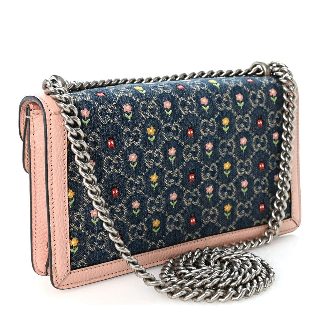 New Denim Dollar Calfskin Floral GG Monogram Small Dionysus Shoulder Bag Blue Tea Multicolor Powder Pink