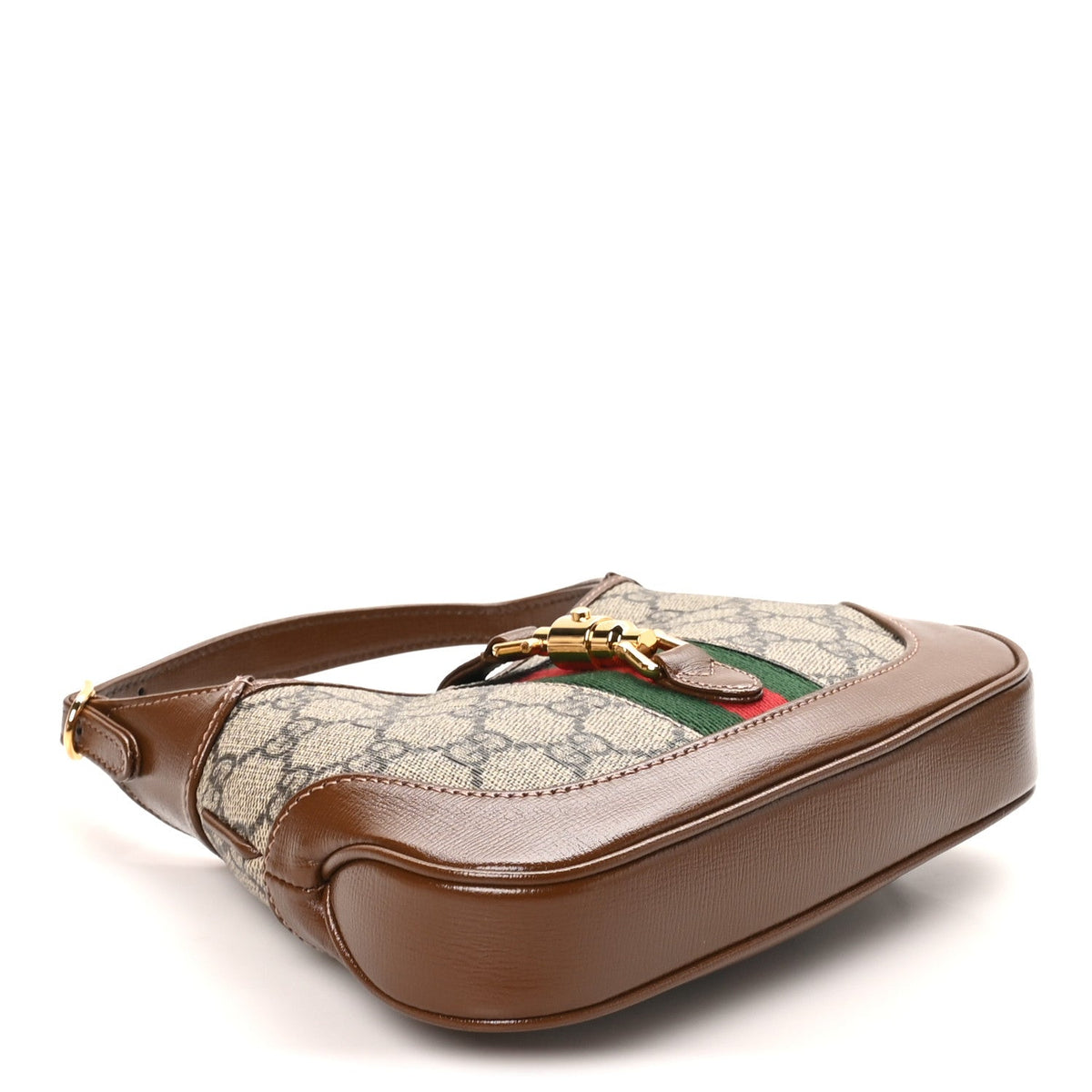 GG Supreme Monogram Azalea Calfskin Web Mini Jackie 1961 Hobo Beige Ebony Brown Sugar