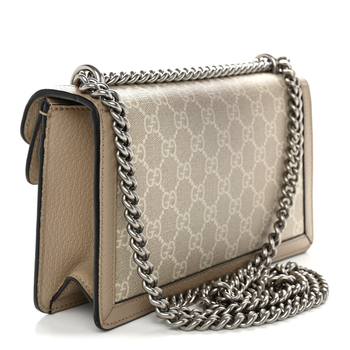 GG Supreme Monogram Textured Dollar Calfskin Small Rectangular Dionysus Shoulder Bag Beige Mystic White Oatmeal
