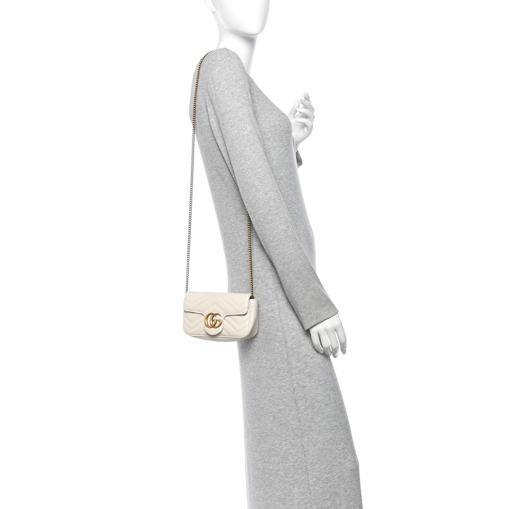 Calfskin Matelasse Super Mini GG Marmont Shoulder Bag White