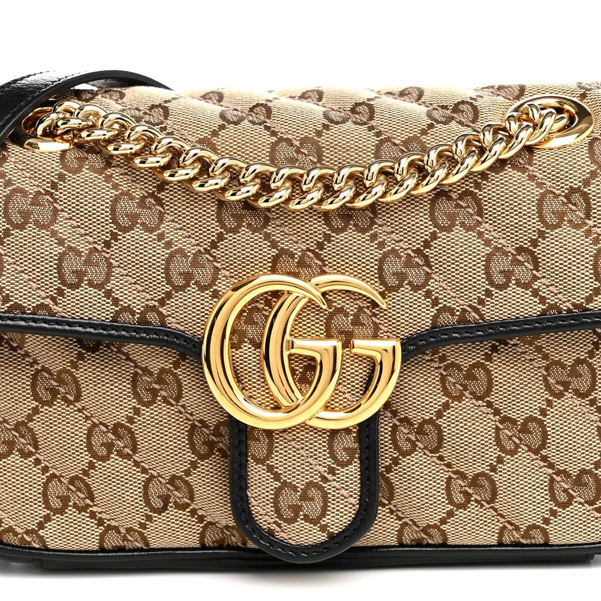 Monogram Matelasse Diagonal Mini GG Marmont Shoulder Bag Beige Black