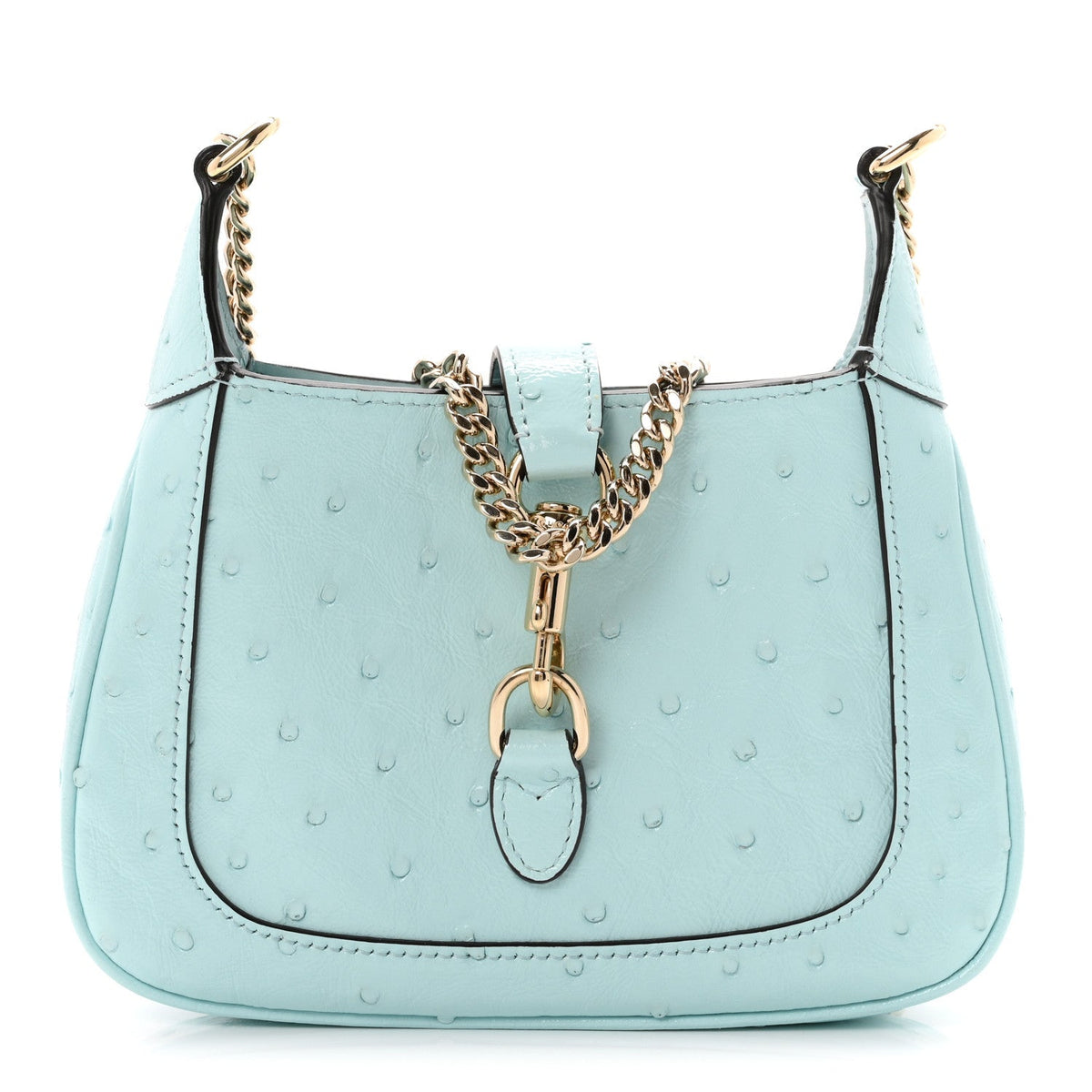 Shiny Ostrich Mini Jackie Notte Blue