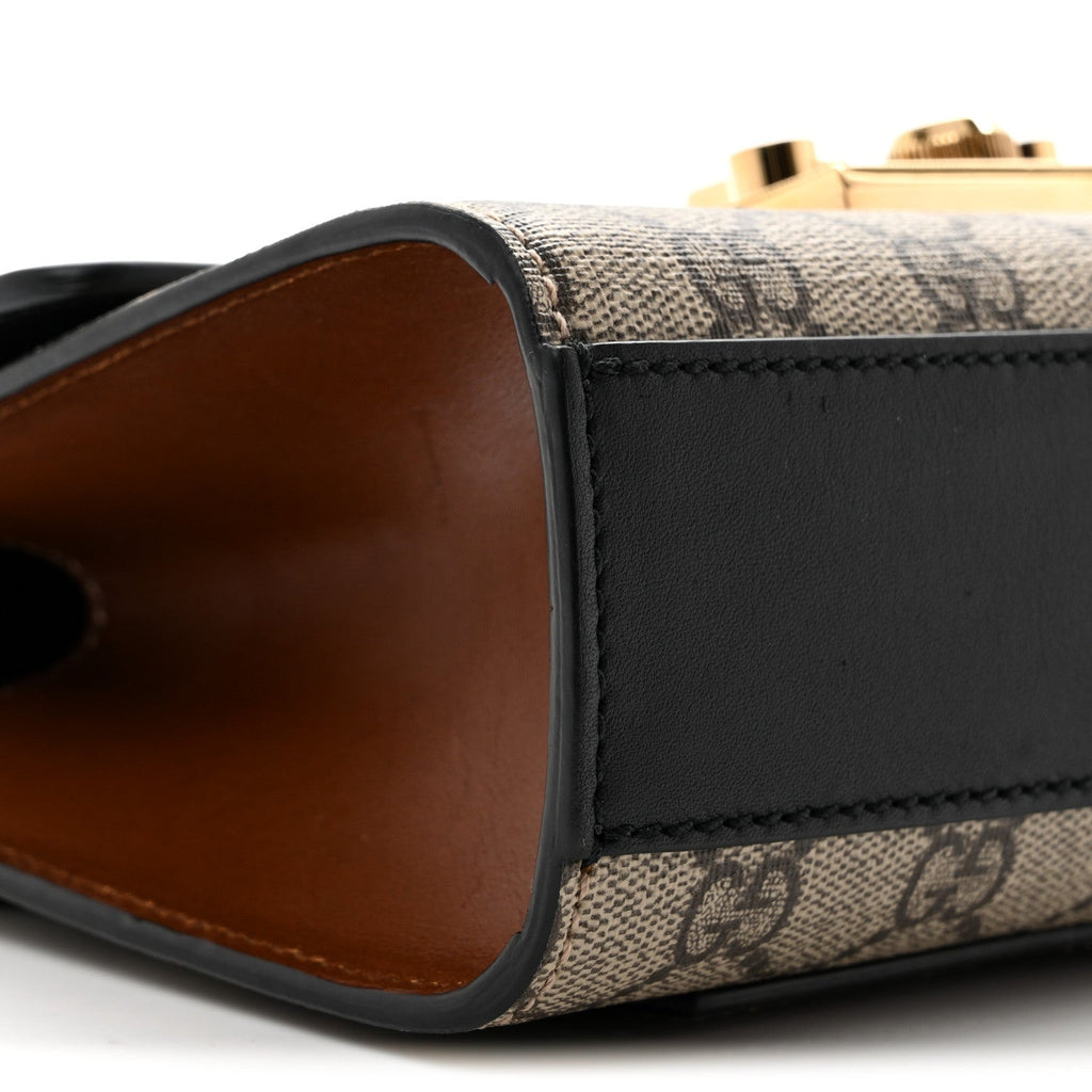 GG Supreme Monogram Calfskin Small Padlock Shoulder Bag Beige Black Cuir