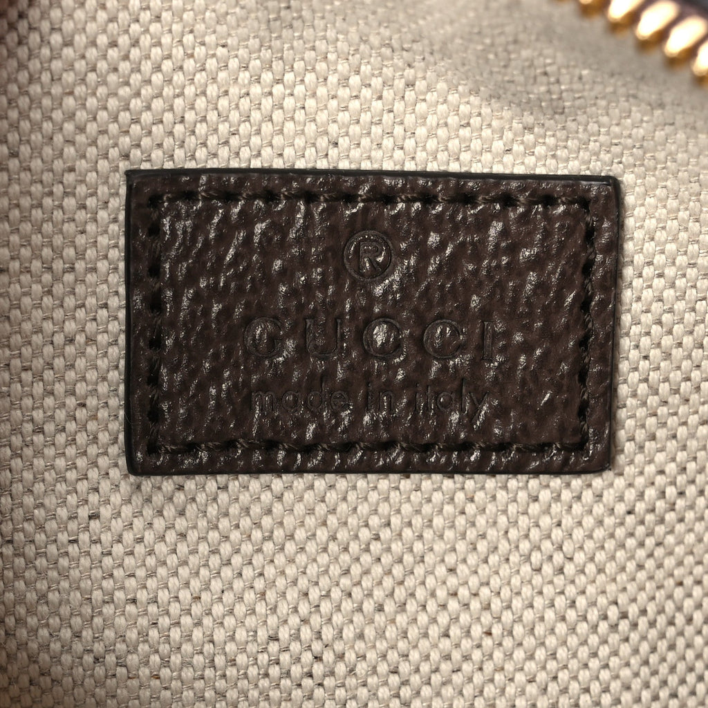 GG Supreme Monogram Textured Dollar Calfskin Web Super Mini Ophidia Top Handle Bowler Bag Beige Ebony New Acero