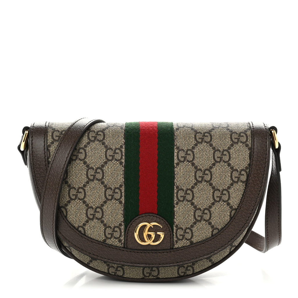 GG Supreme Monogram Textured Dollar Calfskin Web Mini Ophidia Flap Shoulder Bag Beige Ebony New Acero