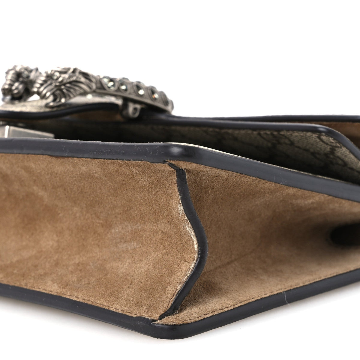 GG Supreme Monogram Suede Crystal Small Dionysus Shoulder Bag Beige Ebony Taupe