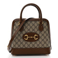 GG Supreme Monogram Azalea Calfskin Small Horsebit 1955 Top Handle Bag Beige Ebony Brown Sugar
