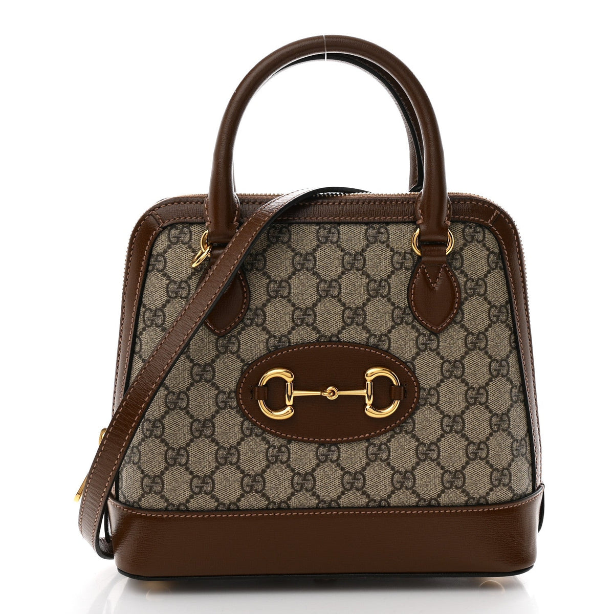 GG Supreme Monogram Azalea Calfskin Small Horsebit 1955 Top Handle Bag Beige Ebony Brown Sugar