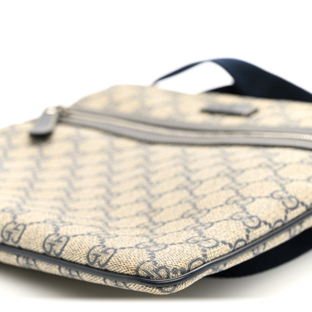GG Supreme Monogram Small Flat Side Zip Messenger Bag Beige Blue