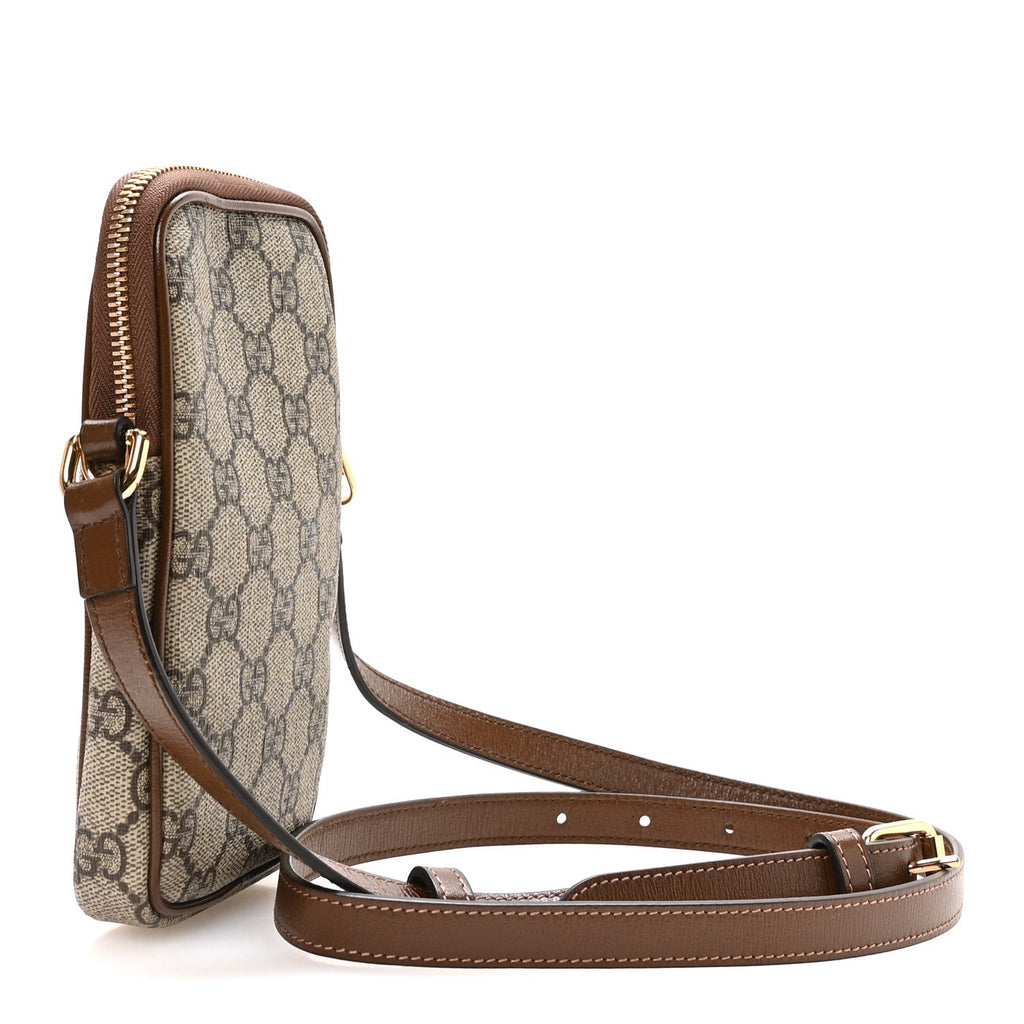 GG Supreme Monogram Textured Calfskin Retro Interlocking G Phone Crossbody Bag Ebony Brown Sugar