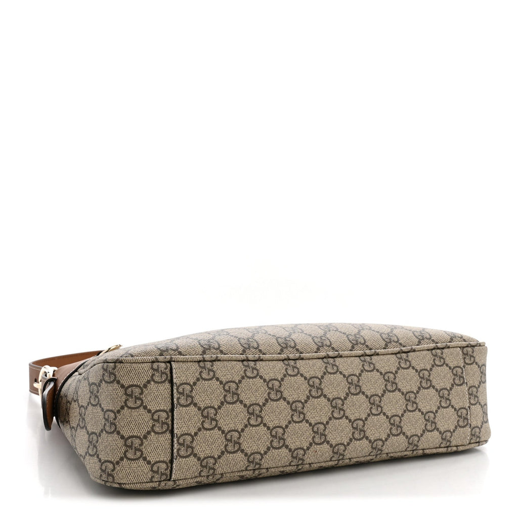 GG Supreme Monogram Textured Calfskin Medium Emblem Shoulder Bag Beige Dark Brown