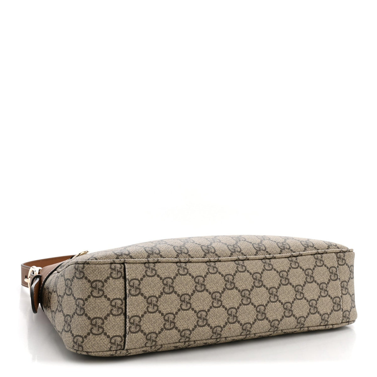 GG Supreme Monogram Textured Calfskin Medium Emblem Shoulder Bag Beige Dark Brown