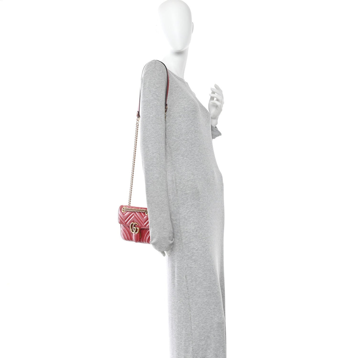 Calfskin Matelasse Mini GG Marmont Shoulder Bag Hibiscus Red