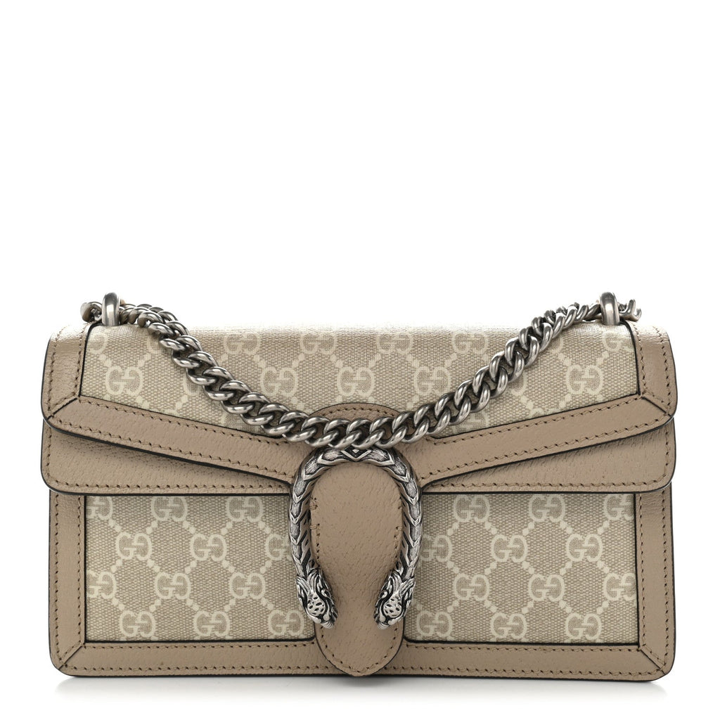 GG Supreme Monogram Textured Dollar Calfskin Small Rectangular Dionysus Shoulder Bag Beige Mystic White Oatmeal