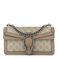 GG Supreme Monogram Textured Dollar Calfskin Small Rectangular Dionysus Shoulder Bag Beige Mystic White Oatmeal