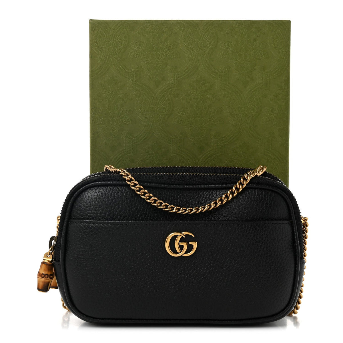 Pebbled Calfskin Super Mini GG Marmont Chain Shoulder Bag Black