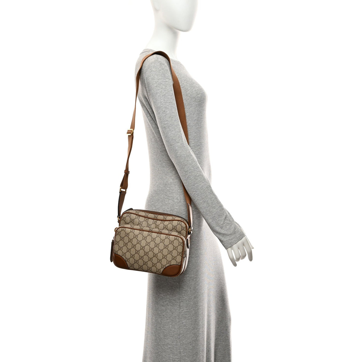 GG Supreme Monogram Textured Calfskin Emblem Medium Crossbody Beige Dark Brown