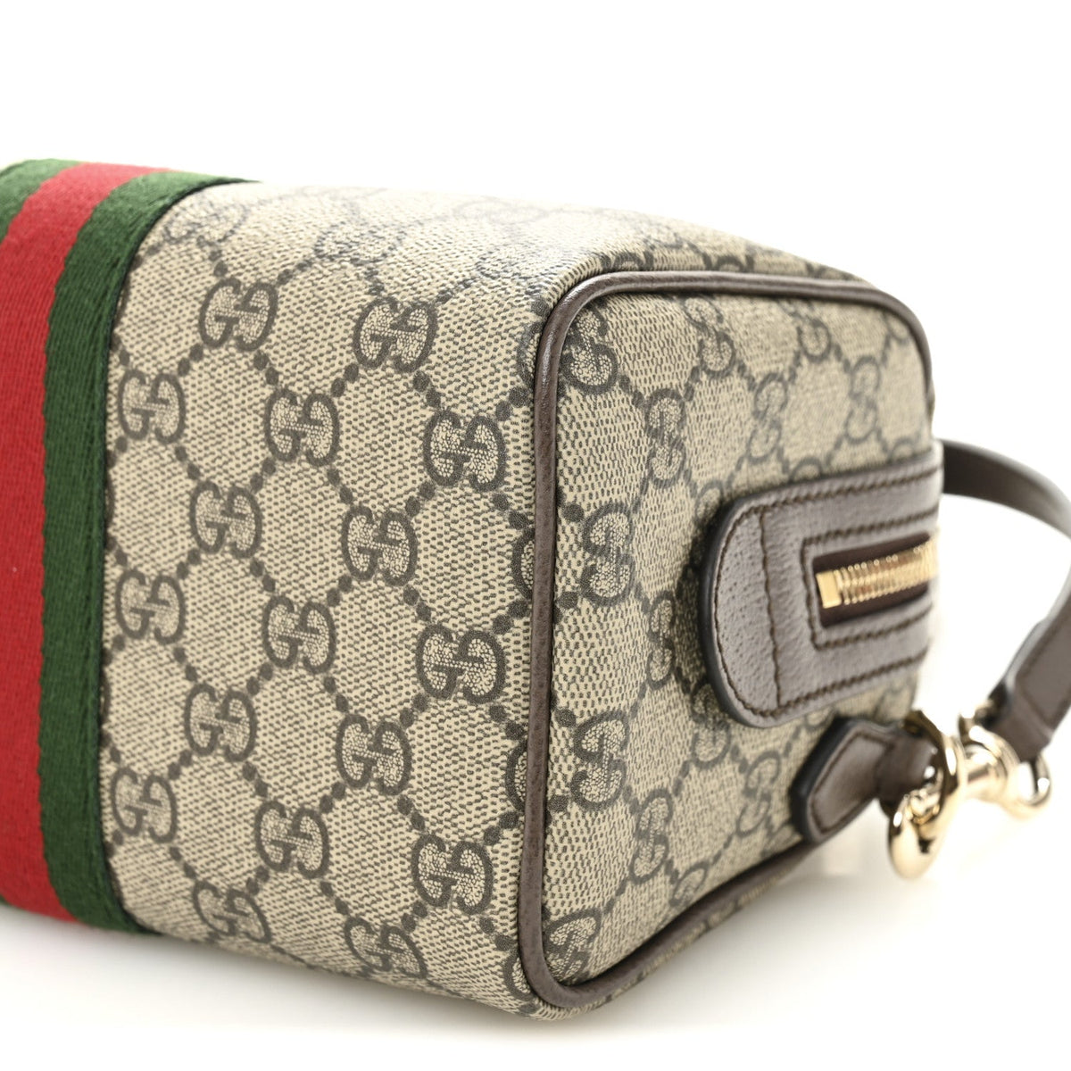 GG Supreme Monogram Textured Dollar Calfskin Web Mini Ophidia Top Handle Bag Beige Ebony New Acero