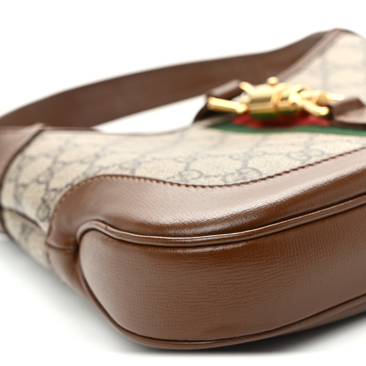 GG Supreme Monogram Azalea Calfskin Web Small Jackie 1961 Hobo Beige Ebony Brown Sugar