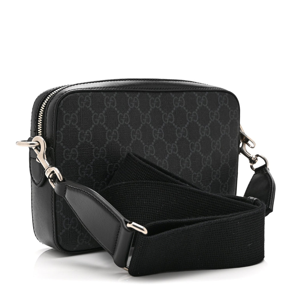 GG Supreme Monogram Azalea Calfskin Retro Interlocking G Wristlet Shoulder Bag Black