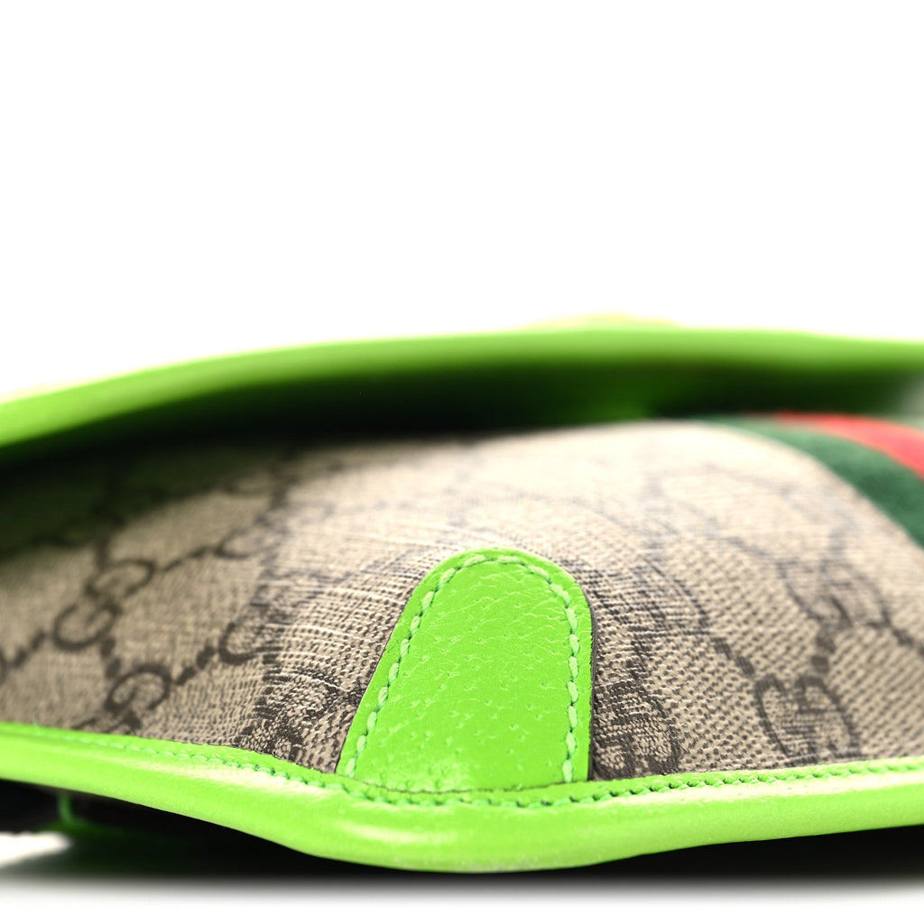 GG Supreme Monogram Web Small Ophidia Belt Bag Beige Ebony Electric Green