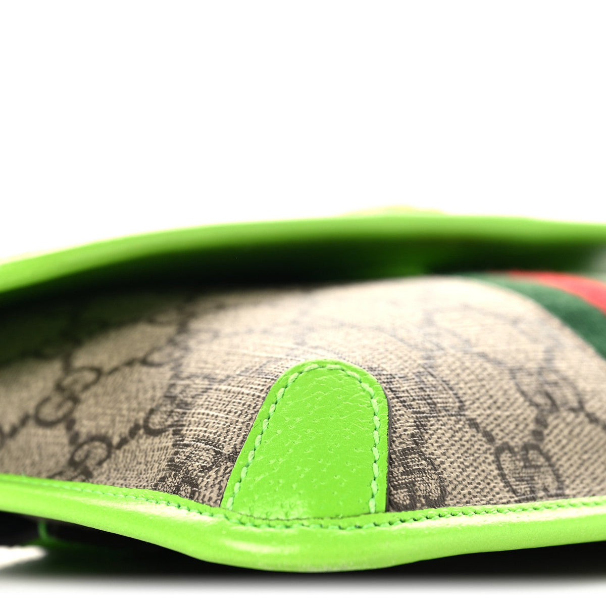 GG Supreme Monogram Web Small Ophidia Belt Bag Beige Ebony Electric Green