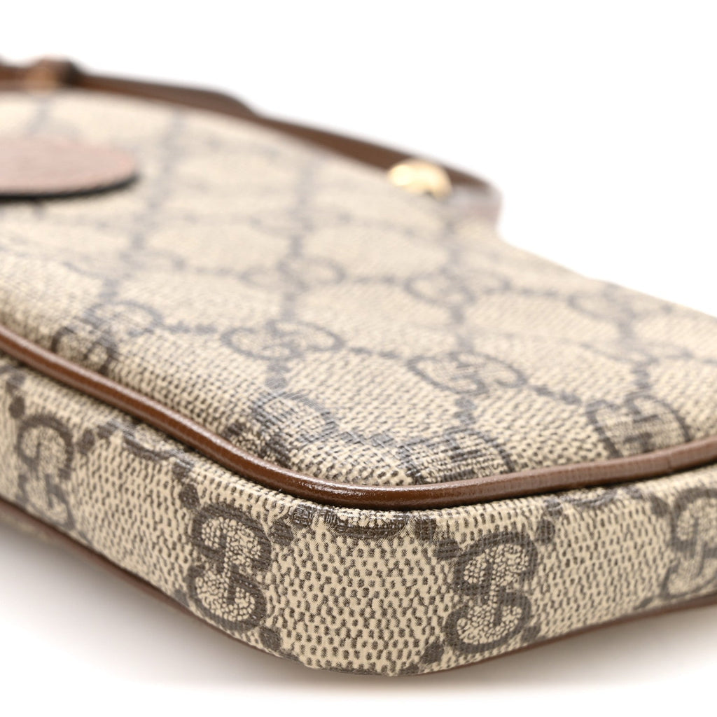 GG Supreme Monogram Textured Calfskin Retro Interlocking G Phone Crossbody Bag Ebony Brown Sugar