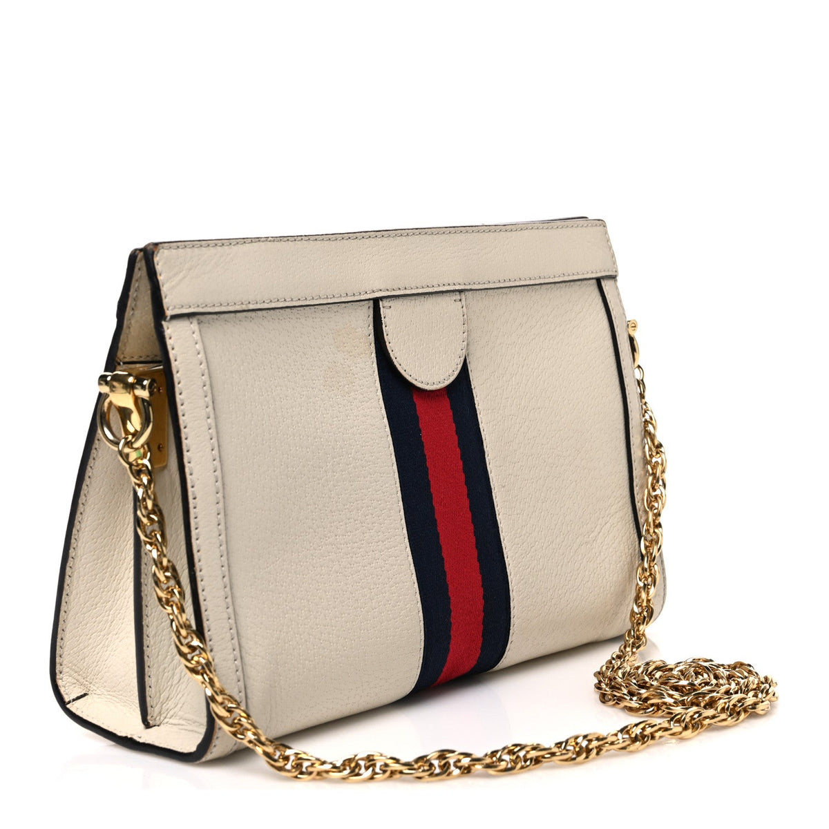 Textured Calfskin Web Small Ophidia Chain Shoulder Bag Mystic White