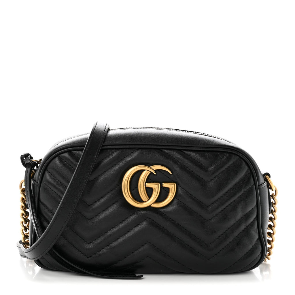Calfskin Matelasse Small GG Marmont Chain Shoulder Bag Black Black