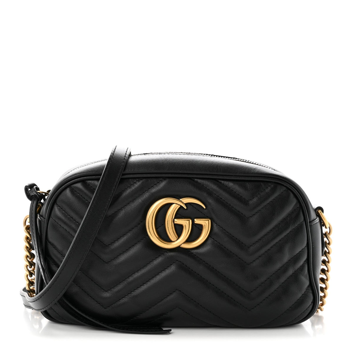 Calfskin Matelasse Small GG Marmont Chain Shoulder Bag Black Black