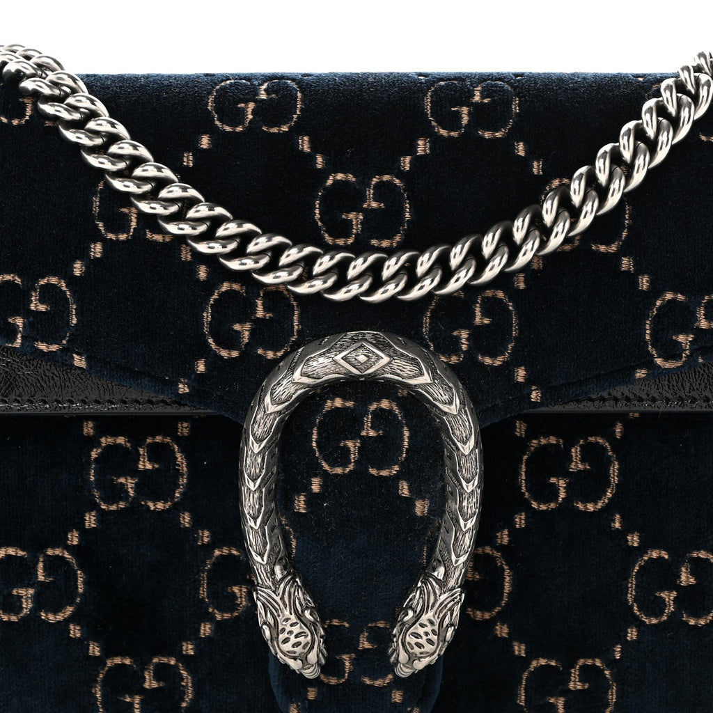 Velvet Skipper GG Monogram Small Dionysus Shoulder Bag Blue Beige Black