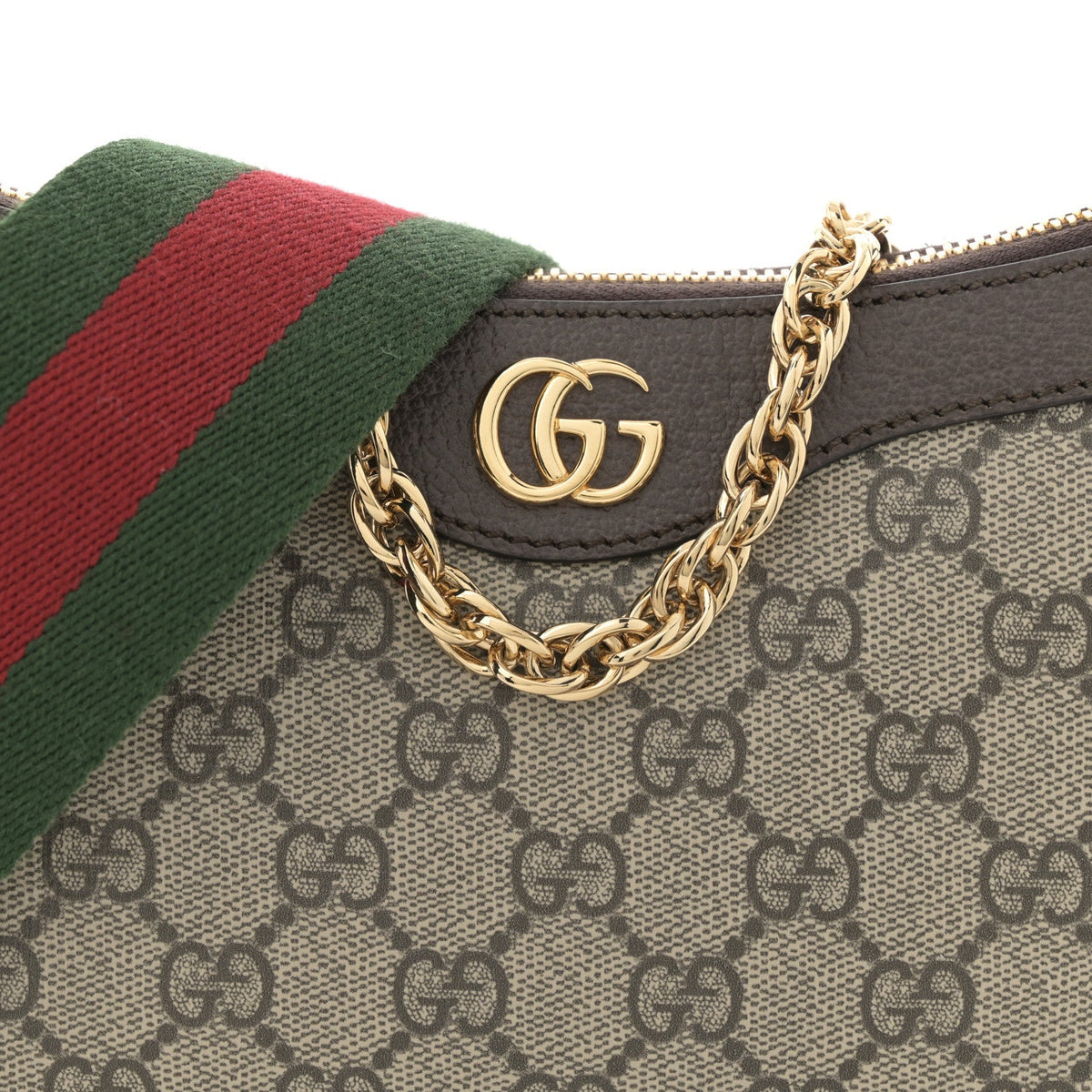 GG Supreme Monogram Textured Dollar Calfskin Web Small Ophidia GG Handbag Beige Ebony New Acero