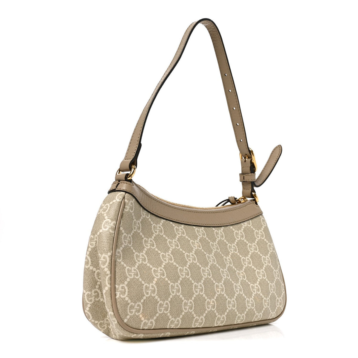 GG Supreme Monogram Textured Dollar Calfskin Small Ophidia Hobo Beige Mystic White Oatmeal