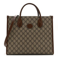 GG Supreme Monogram Azalea Calfskin Small Retro Interlocking G Tote Bag Beige Ebony Brown Sugar