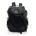 GG Supreme Monogram Textured Dollar Calfskin Medium Ophidia Double Buckle Backpack Blue Dark Blue Black