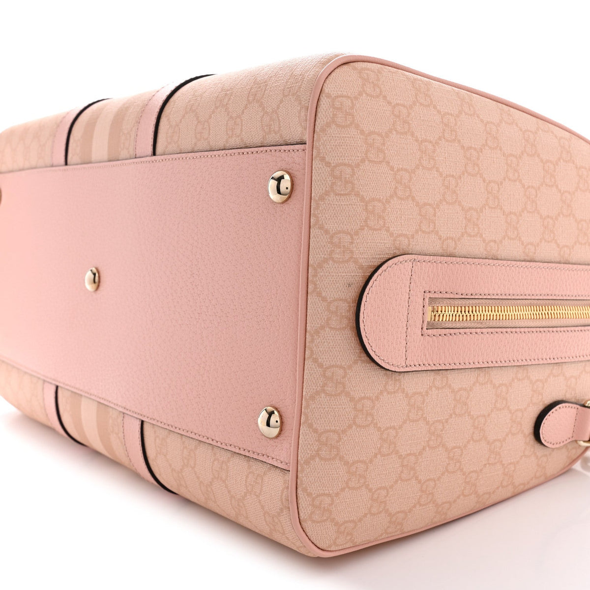GG Supreme Monogram Textured Dollar Calfskin Web Medium Savoy Duffle Bag Rose Pink