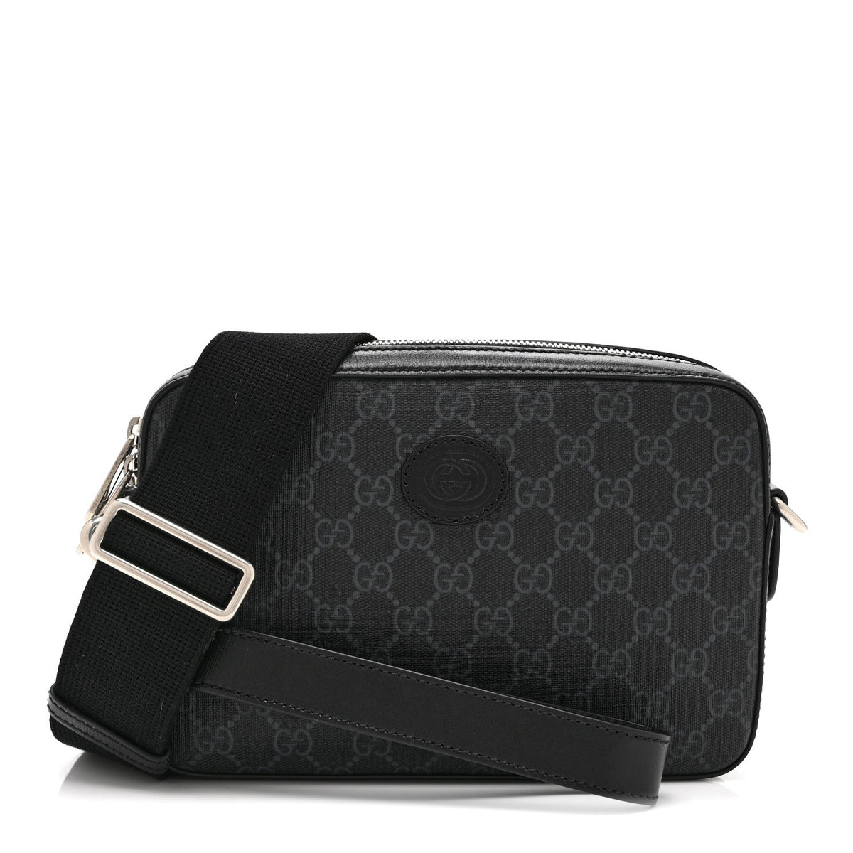 GG Supreme Monogram Azalea Calfskin Retro Interlocking G Wristlet Shoulder Bag Black