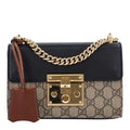 GG Supreme Monogram Calfskin Small Padlock Shoulder Bag Beige Black Cuir