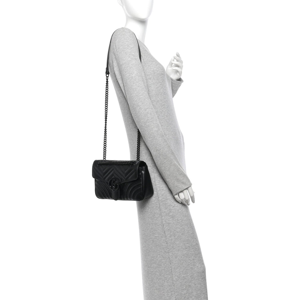 Calfskin Matelasse Monochrome Small GG Marmont Shoulder Bag Black