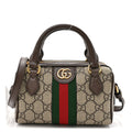 GG Supreme Monogram Textured Dollar Calfskin Web Super Mini Ophidia Top Handle Bowler Bag Beige Ebony New Acero