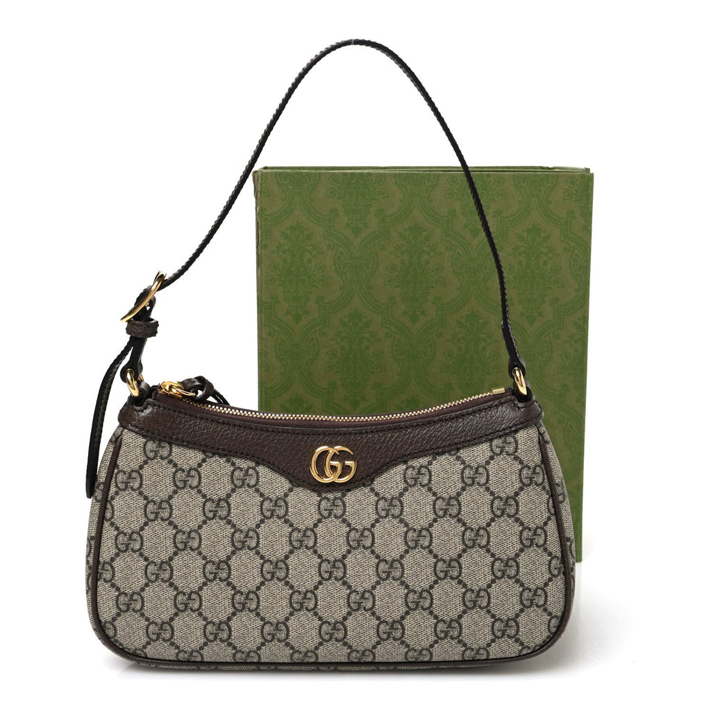GG Supreme Monogram Textured Dollar Calfskin Small Ophidia Hobo Beige Ebony New Acero